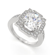 2.5 Carat VS1 D Lab Grown Diamond Halo Pave Oval Ring